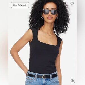 J.Crew Cap-sleeve stretch cotton-blend squareneck tank top in black